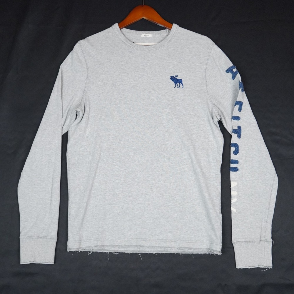 Abercrombie & Fitch Longsleeve Shirt Mens L Gray Y2K Moose Logo Muscle Cotton